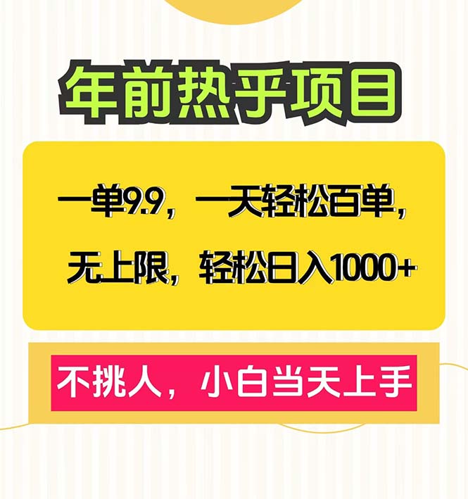 一单9.9，一天百单无上限，不挑人，小白当天上手，轻松日入1000+-89网创