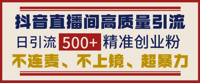 抖音直播间引流创业粉，无需连麦、不用上镜、超暴力，日引流500+高质量精准创业粉-89网创