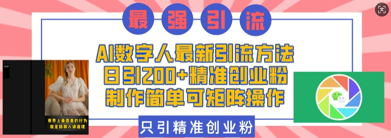 AI数字人最新引流方法，日引200+精准创业粉，制作简单可矩阵操作-89网创