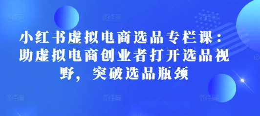 小红书虚拟电商选品专栏课：助虚拟电商创业者打开选品视野，突破选品瓶颈-89网创