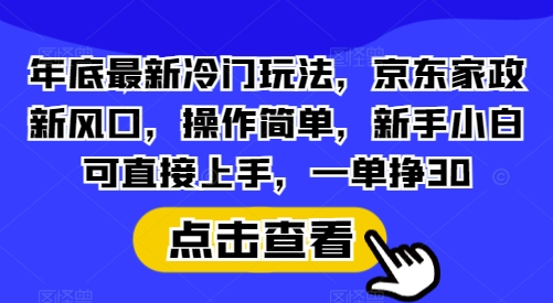 年底最新冷门玩法，京东家政新风口，操作简单，新手小白可直接上手，一单挣30【揭秘】-89网创