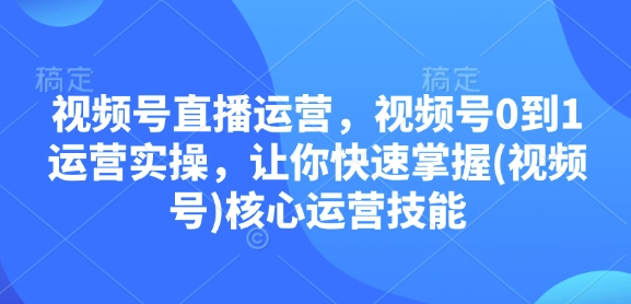 视频号直播运营，视频号0到1运营实操，让你快速掌握(视频号)核心运营技能-89网创