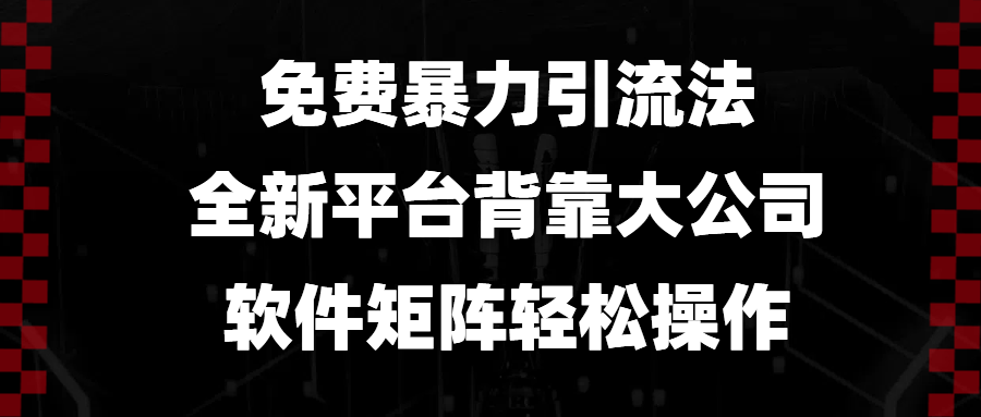 免费暴力引流法，全新平台，背靠大公司，软件矩阵轻松操作-89网创
