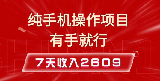 纯手机操作的小项目，有手就能做，7天收入2609+实操教程【揭秘】-89网创