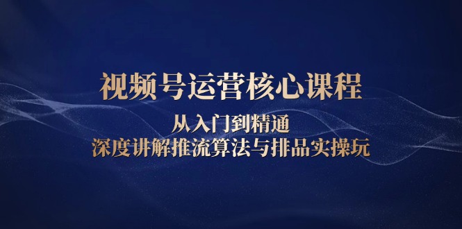 视频号运营核心课程，从入门到精通，深度讲解推流算法与排品实操玩-89网创