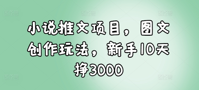 小说推文项目，图文创作玩法，新手10天挣3000-89网创