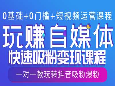 0基础+0门槛+短视频运营课程，玩赚自媒体快速吸粉变现课程，一对一教玩转抖音吸粉爆粉-89网创