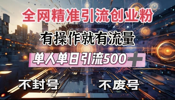 全网独家引流创业粉，有操作就有流量，单人单日引流500+，不封号、不费号-89网创