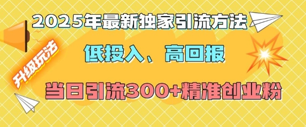 2025年最新独家引流方法，低投入高回报？当日引流300+精准创业粉-89网创