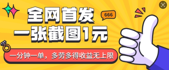 全网首发，一张截图1块钱，一分钟一单，多劳多得，收益无上限-89网创