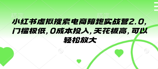 小红书虚拟搜索电商陪跑实战营2.0，门槛极低，0成本投入，天花板高，可以轻松放大-89网创