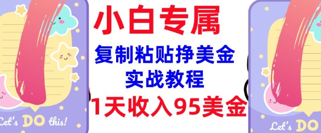 复制粘贴挣美金，0门槛，1天收入95美刀，3分钟学会，内部教程(首次公开)-89网创