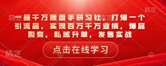 一品千万操盘手研习社，打爆一个引流品，实现百万千万业绩，爆品裂变，私域升单，发售实战-89网创