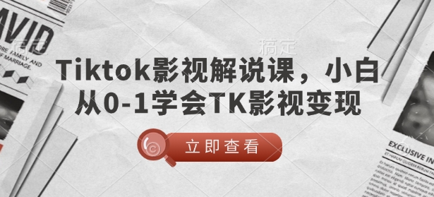 TikTok影视解说课，小白从0-1学会TK影视变现-89网创