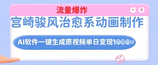 宫崎骏风治愈系动画制作，AI软件一键生成原创视频流量爆炸，单日变现多张，详细实操流程-89网创