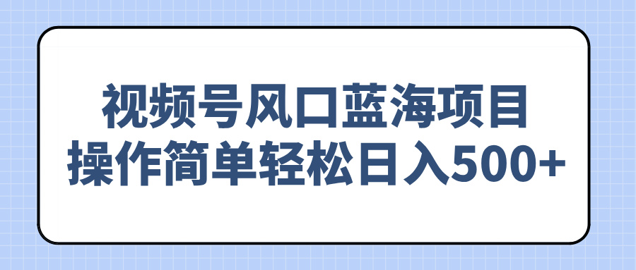 视频号风口蓝海项目，操作简单轻松日入500+-89网创