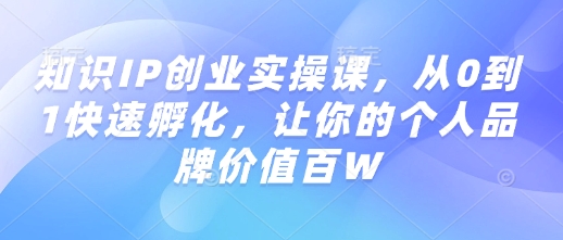 知识IP创业实操课，从0到1快速孵化，让你的个人品牌价值百W-89网创