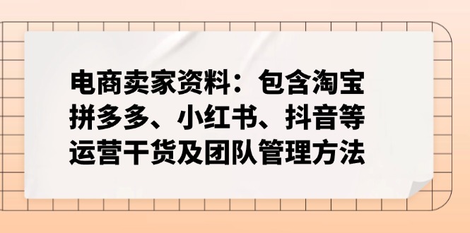电商卖家资料：包含淘宝、拼多多、小红书、抖音等运营干货及团队管理方法-89网创