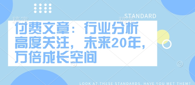 付费文章：行业分析 高度关注，未来20年，万倍成长空间-89网创