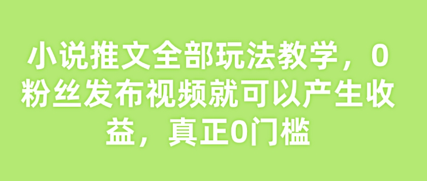 小说推文全部玩法教学，0粉丝发布视频就可以产生收益，真正0门槛-89网创