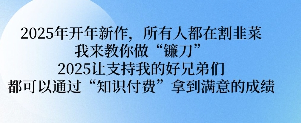 2025年开年新作，所有人都在割韭菜，我来教你做“镰刀” 2025让支持我的好兄弟们都可以通过“知识付费”拿到满意的成绩【揭秘】-89网创