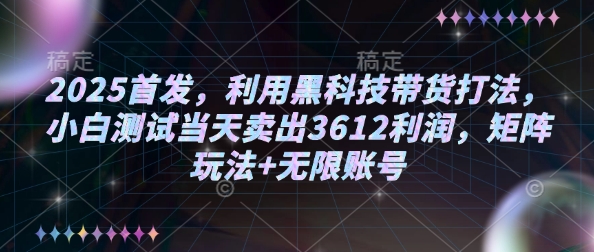 2025首发，利用黑科技带货打法，小白测试当天卖出3612利润，矩阵玩法+无限账号【揭秘】-89网创