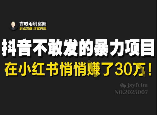 抖音不敢发的暴利项目，在小红书悄悄挣了30W-89网创