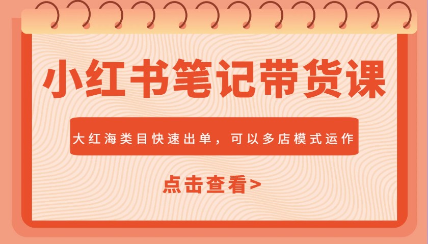 小红书笔记带货课，大红海类目快速出单，市场大，可以多店模式运作-89网创