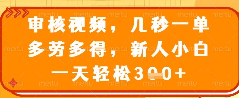 审核视频，几秒一单，多劳多得，新人小白一天轻松3张【揭秘】-89网创