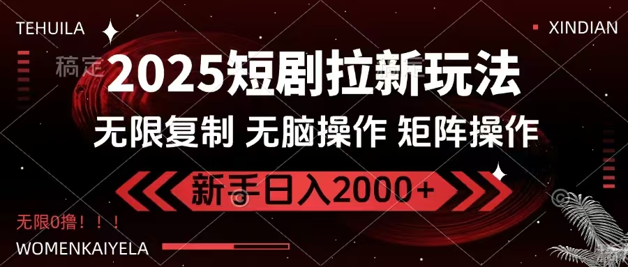 2025短剧拉新玩法，无需注册登录，无限0撸，无脑批量操作日入2000+-89网创