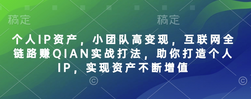 个人IP资产，小团队高变现，互联网全链路赚QIAN实战打法，助你打造个人IP，实现资产不断增值-89网创