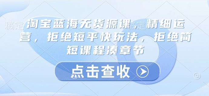 淘宝蓝海无货源课，精细运营，拒绝短平快玩法，拒绝简短课程凑章节-89网创