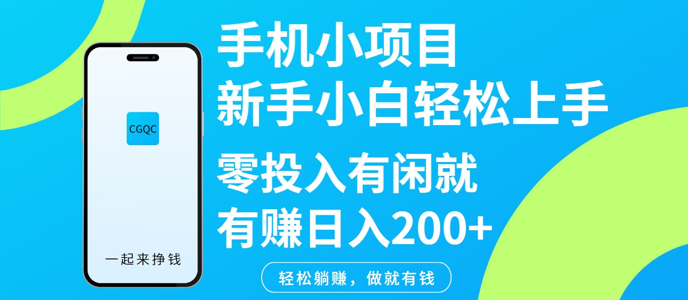 手机小项目新手小白轻松上手零投入有闲就有赚日入200+-89网创
