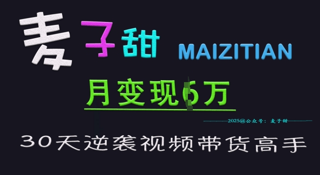 麦子甜30天逆袭视频带货高手，单月变现6W加特训营-89网创