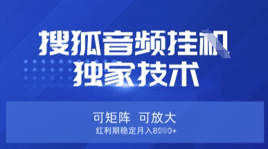 【搜狐音频挂G】独家技术，可矩阵可放大，红利期稳定月入8k【揭秘】-89网创