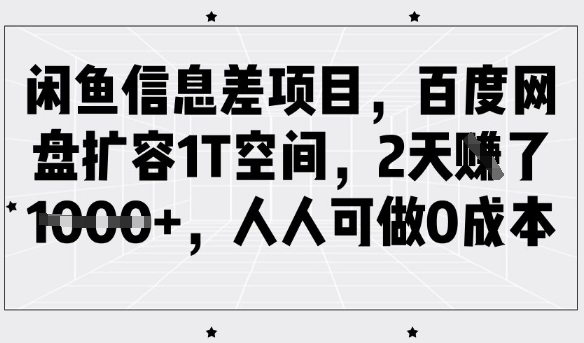 闲鱼信息差项目，百度网盘扩容1T空间，2天收益1k+，人人可做0成本-89网创