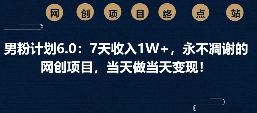 男粉计划6.0：7天收入1W+，永不凋谢的网创项目，当天做当天变现！-89网创