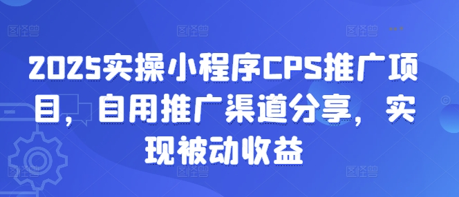 2025实操小程序CPS推广项目，自用推广渠道分享，实现被动收益-89网创