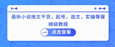 最新小说推文干货，起号，选文，实操等保姆级教程-89网创