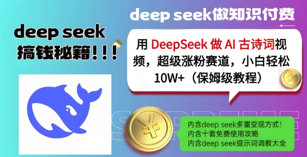 用DeepSeek做AI古诗词视频，超级涨粉赛道，小白轻松涨粉10W+(保姆级教程)-89网创