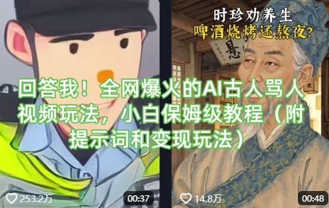 回答我！全网爆火的AI古人骂人视频玩法，小白保姆级教程(附提示词和变现玩法)-89网创
