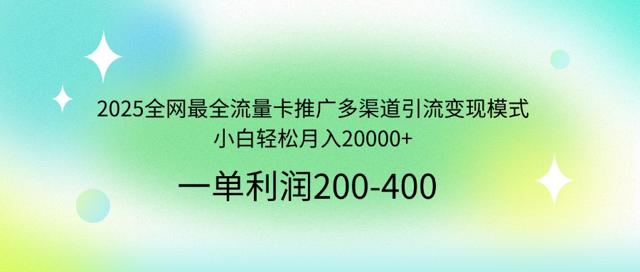2025全网最全流量卡推广多渠道引流变现模式，小白轻松月入20000+-89网创