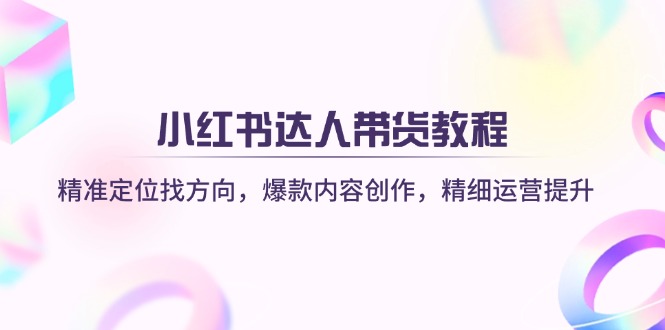 小红书达人带货教程：精准定位找方向，爆款内容创作，精细运营提升-89网创