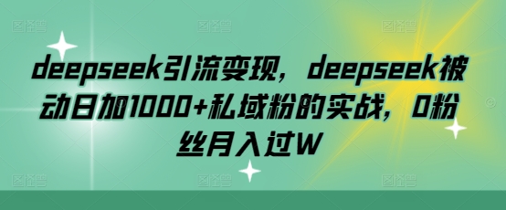 deepseek引流变现，deepseek被动日加1000+私域粉的实战，0粉丝月入过W-89网创