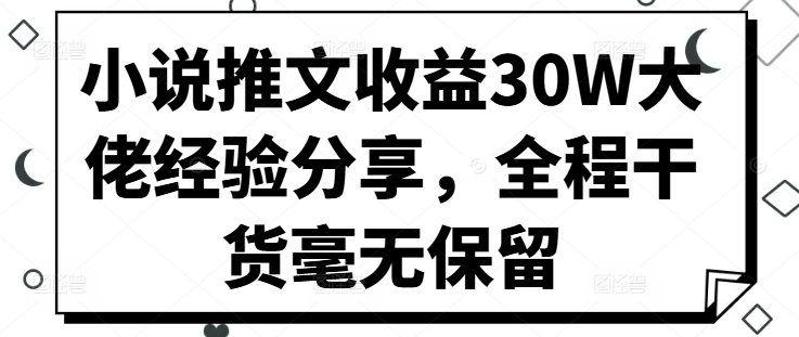 小说推文收益30W大佬经验分享，全程干货毫无保留-89网创