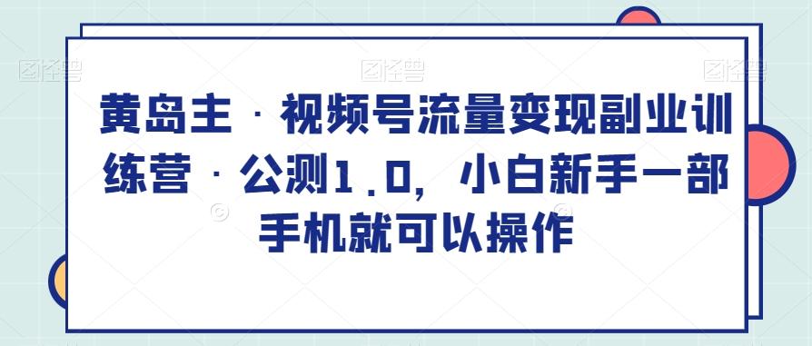 黄岛主·视频号流量变现副业训练营·公测1.0，小白新手一部手机就可以操作-89网创