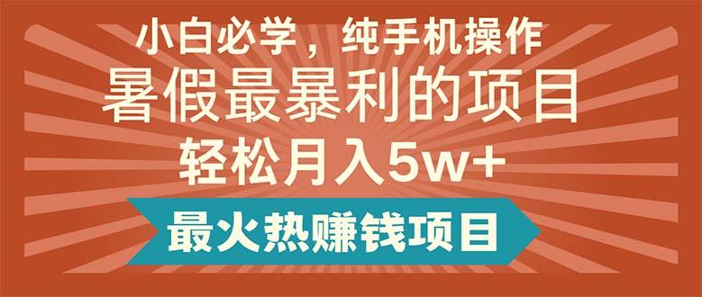 小白必学，纯手机操作，暑假最暴利的项目轻松月入5w+最火热赚钱项目-89网创