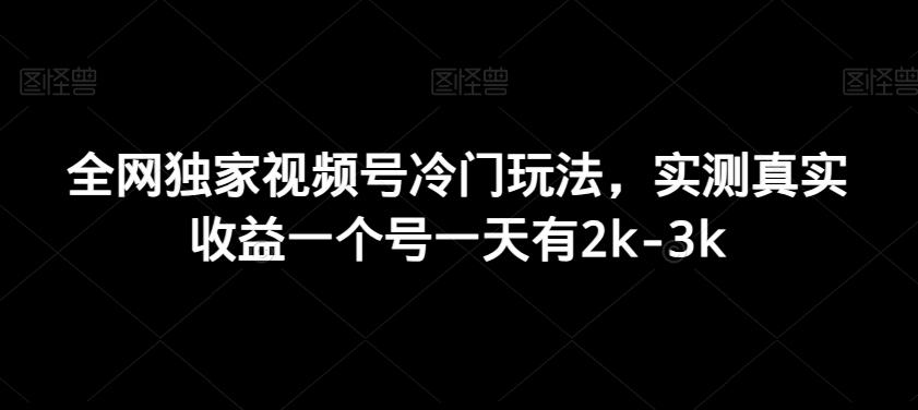 全网独家视频号冷门玩法，实测真实收益一个号一天有2k-3k-89网创