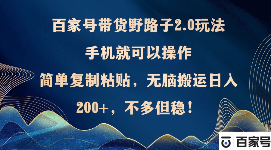 百家号带货野路子2.0玩法，手机就可以操作，简单复制粘贴，无脑搬运日…-89网创