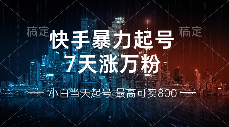 快手暴力起号，7天涨万粉，小白当天起号 多种变现方式，账号回收，单月…-89网创